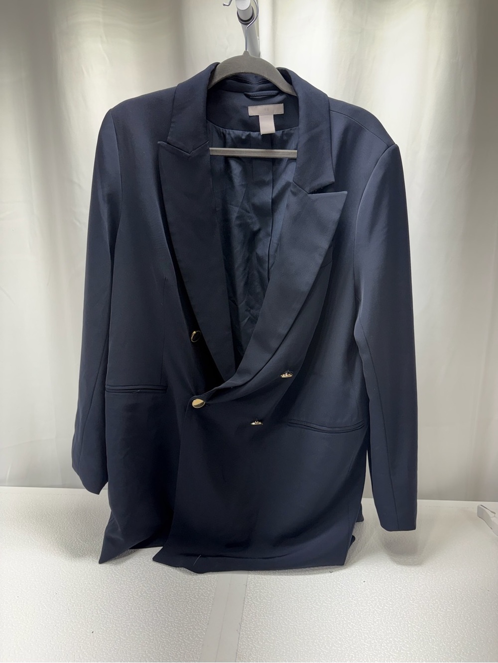 H&M Navy Double-Breasted Blazer with Satin Lapels 4401